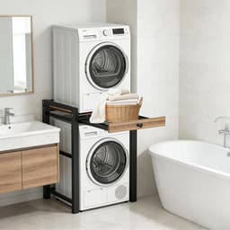 Wasmachine Verhoger - Droogkast Kast - Ruimte Besparen - Sterke Staalconstructie - 65x61.5x100.5 cm - Zwart Met Lades — thumbnail 2