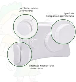 Kraftverdia® Uitschuifbare Drooglijn Voor Aan De Muur 5m – RVS-lijn 5 m, Vergrendeling, Max. 20 kg, Ruimtebesparend, ABS Behuizing, Wit — thumbnail 4