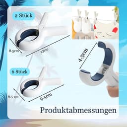 Grote Wasknijpers - Handdoekklemmen Strandklemmen - Kleding Droge Houden - Antislip Siliconen Pads - 8 stuks - Blauw — thumbnail 2