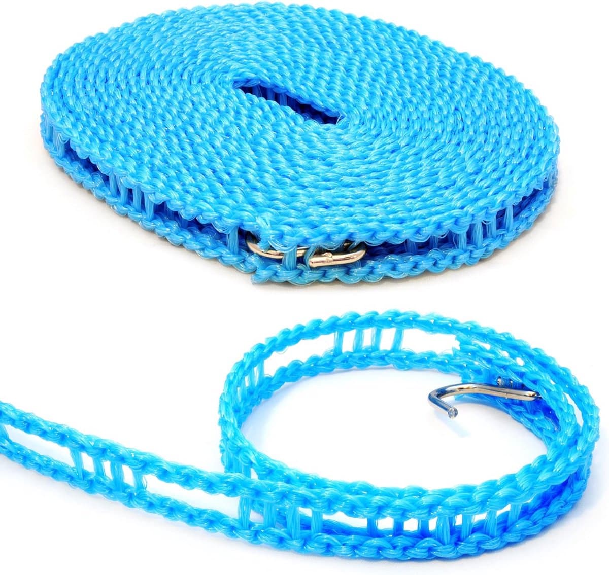Waslijn 5 meter nylon antislip blauw met haken — afbeelding 1