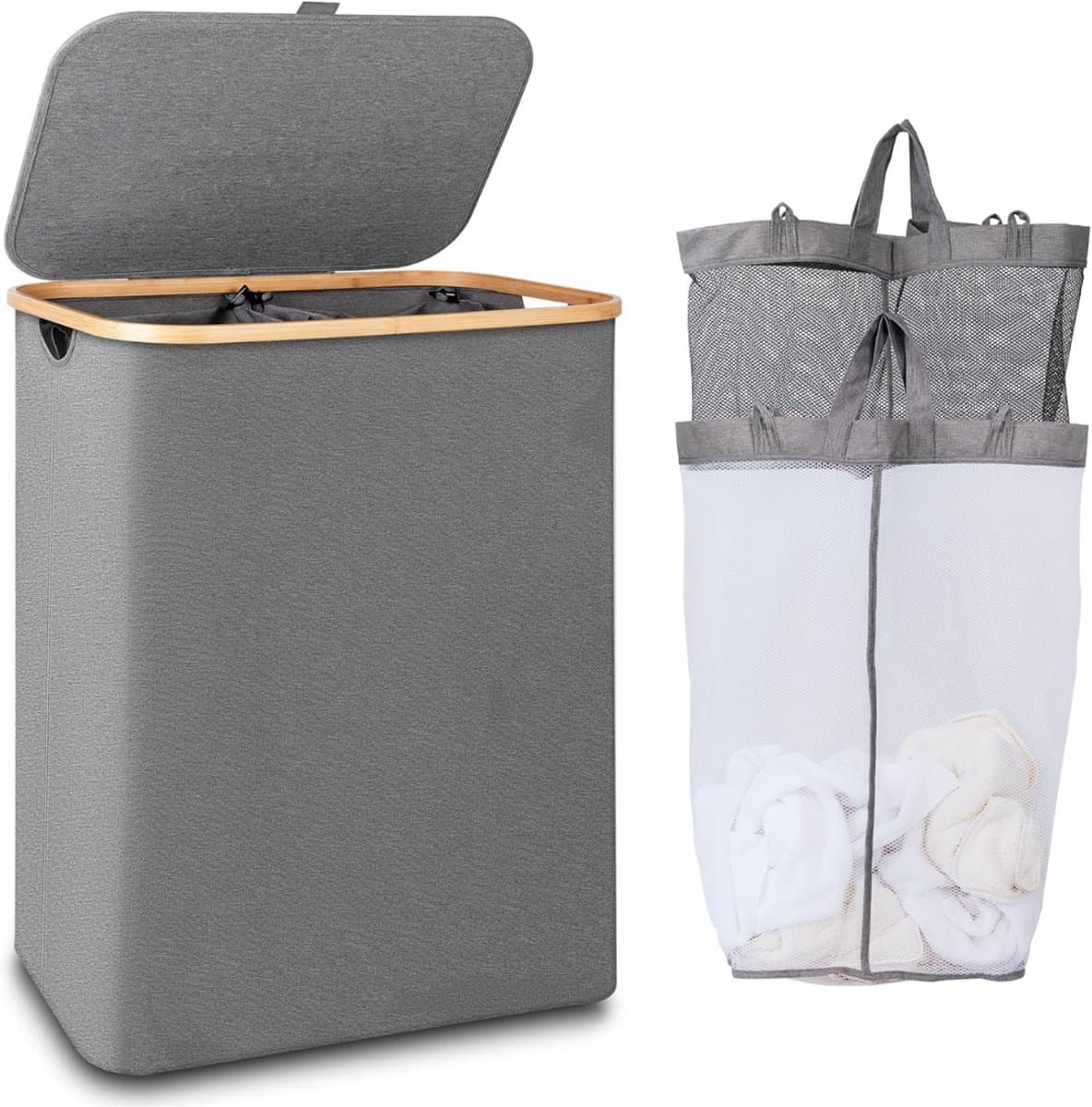 KAD® Wasmand 2 Vakken - Wassorteerder - Wasmand 150L - Grijs - 40cm x 20cm x 60cm — afbeelding 1