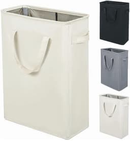 Smalle, opvouwbare wasmand met één compartiment van Oxford-stof - Wasmand - Opbergmand voor vuile was - Wasmand met handvat - 45 liter - Beige — thumbnail 1