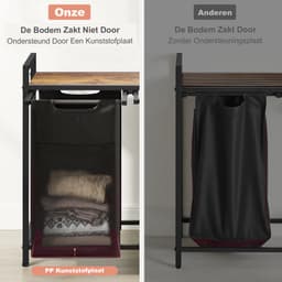 Drievoudige Wasmand 114L – 3 Wasmanden Naast Elkaar Met Metalen Frame en Opbergplank 93×33×72 cm – Wasgoed Organizer — thumbnail 5