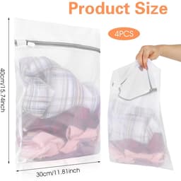 Dailygoody - Wasnet voor wasmachine - Waszak voor fijne was - Verborgen ritssluiting - Wit - Geschikt voor kleding en reizen - 4 stuks waszakken voor — thumbnail 3