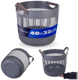 KADAX Grote opbergmand 40 x 32 cm, organizer voor woonkamer, kinderkamer, badkamer, speelgoedmand met hengsels, plastic wasmand (antraciet) — thumbnail 2
