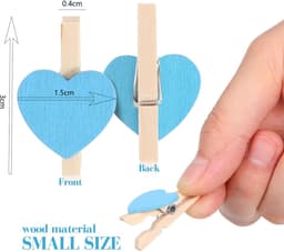 50-stuks Clips - Houten clips - Mini clips - Fotoclips - Hartvormige mini wasknijpers - Mini houten hartvormige wasknijpers - Geschikt voor foto's, paperclips, zelfgemaakte Valentijnskaarten, tekeningen, scrapbooks, enz. - Blauw — thumbnail 2