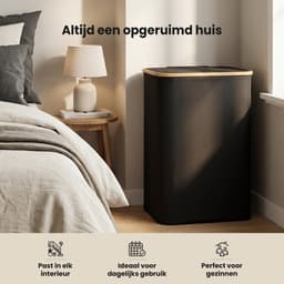 Wasmand 3 vakken - 160L - Zwart - Wassorteerder - 3 Uitneembare Waszakken - Wasmand 3 Vakken Met Deksel - Wassorteerder 3 Vakken — thumbnail 4