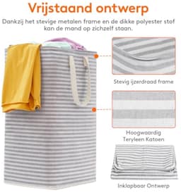 Wasmand opvouwbaar 80L set van 2 – waterdicht met handgrepen – grote opvouwbare wasmand – grijs & blauw — thumbnail 2