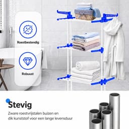 Somstyle Wasrek Inklapbaar - 170 x 75 x 64 CM - Droogrek - Droogtoren met Wieltjes - Blauw / Wit — thumbnail 4