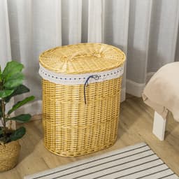 Rieten Wasmand met Deksel - Wasbox Riet 100 Liter - Grote Wasmand - Stevig - Ademend - Ruim - Badkamer en Slaapkamer - 51x38x57 cm - 1 Stuk - Naturel — thumbnail 2