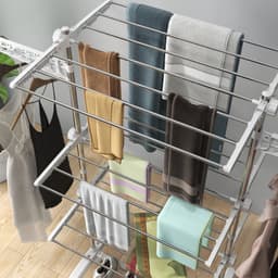 Droogrek 3 lagen inklapbaar met wielen 80-142 cm, wasrek verstelbaar, ruimtebesparend voor binnen en balkon — thumbnail 4