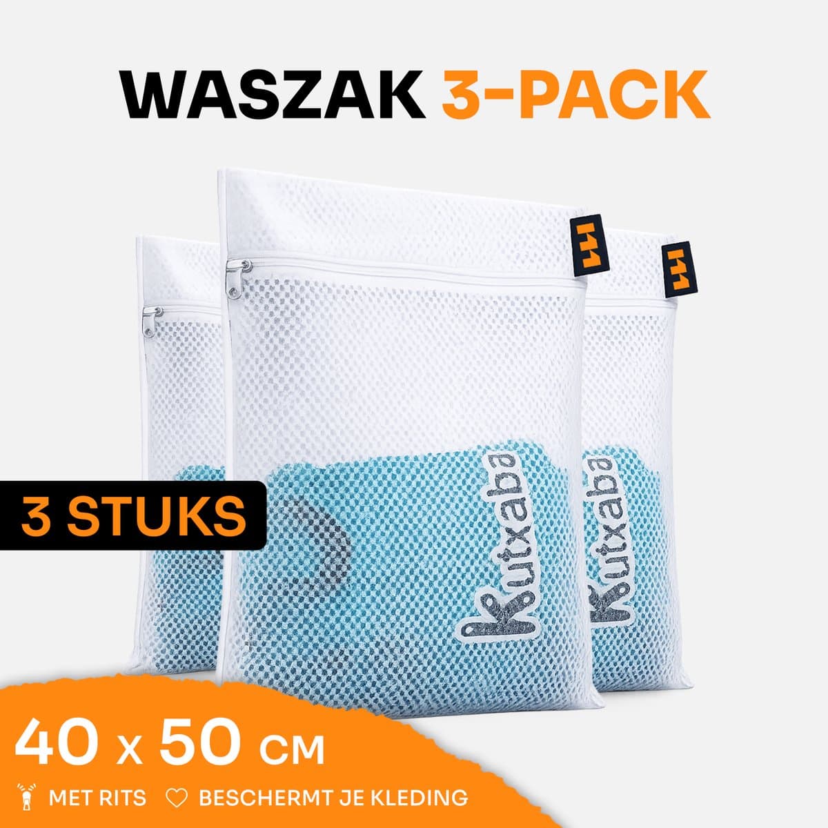 Waszak 3-Pack 40x50 cm met Rits – Kledingbescherming - Voor Fijne Was, Lingerie en (Sport)kleding — afbeelding 1