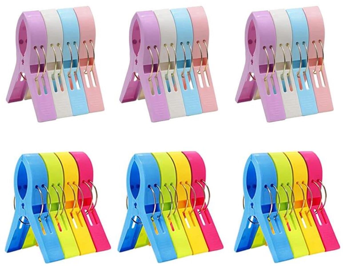 Wasknijpers - 24 Stuks - Grote Knijpers - Kunststof - Strandlaken Knijpers - Badlaken Clips - Heavy Duty Handdoekklemmen - Handdoekklemmen Voor Strandligstoelen - Winddicht - Voor Strandlaken, Beddengoed En Dikke Kleding - 11.5*8.1cm - Kleurrijk — afbeelding 1