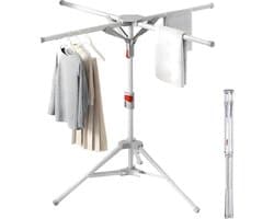 Staand droogrek, hoog, inklapbaar, met 4 vleugels, droogmolen, wasdroger, standaard voor balkon, binnen en buiten, grijs