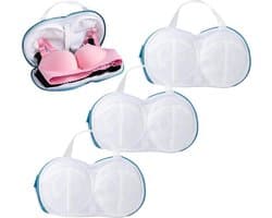 3 stuks - Bh Waszakken - Bh Wasnetje Voor Wasgoed - Waszakje Lingerie - Anti-Vervorming - Met Rits - Beha's geschikt voor cupmaten A-C - blauw en wit - 19x35cm
