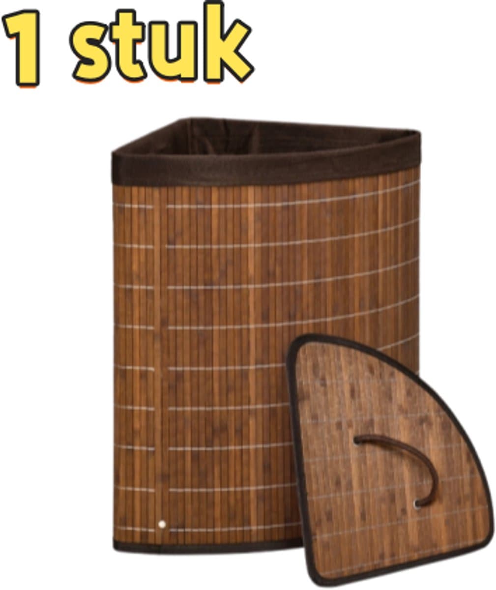 1 stuk - Wasmand - Inhoud 55 liter - Met afneembaar deksel - Geschikt voor opslag en badkamer - 38 cm x 38 cm x 57 cm - Bruin — afbeelding 1