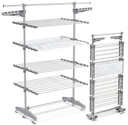 vounot Tumble Dryer, Foldable, 4 Floors, with Wheels and Net, High Capacity, Stainless Steel Laundry Rack, Robust, Foldable, 28 m, Drying for Indoor and Outdoor Use — thumbnail 1
