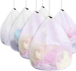 Wäschesäcke Set - Wäschebeutel Waschmaschine - 6 Stuks Diverse Maten - Kordelstopper en Ademend Net - Voor Babykleding Reizen en Delicate Was - Wit — thumbnail 1