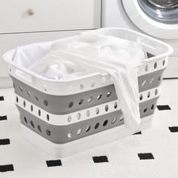 Wasmand Opvouwbaar - Kledingmand Standaard - Wassen Organiseren - Kantelvaste Constructie - 41x8x60 cm - Wit — thumbnail 3