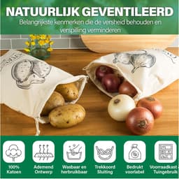 Aardappel en Ui Opbergzak - Groente Bewaartas - Verse Groenten Bewaren - Ademend Katoen - 40x30 cm - Natuurlijk — thumbnail 3