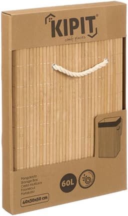 Kipit Wasmand van bamboe - 2x - zwart / bruin - 60 liter - 40 x 30 x 50 cm - met deksel - met binnendoek — thumbnail 3