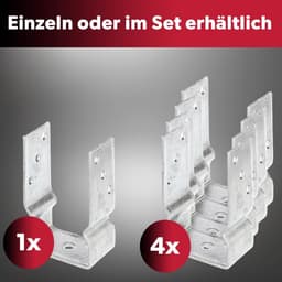 1x U-vormige paalsteun, vrije breedte 91 mm, totale lengte 150 mm, thermisch verzinkt staal, paalsteun voor vastschroeven of betonneren, U-profiel staal, grondanker, balkdrager — thumbnail 4