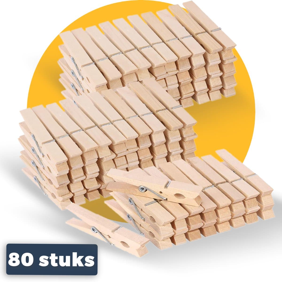 Pasper Wasknijpers - 80 stuks - houten wasknijper - 7.3 x 1 x 1.3 cm - hout — afbeelding 1