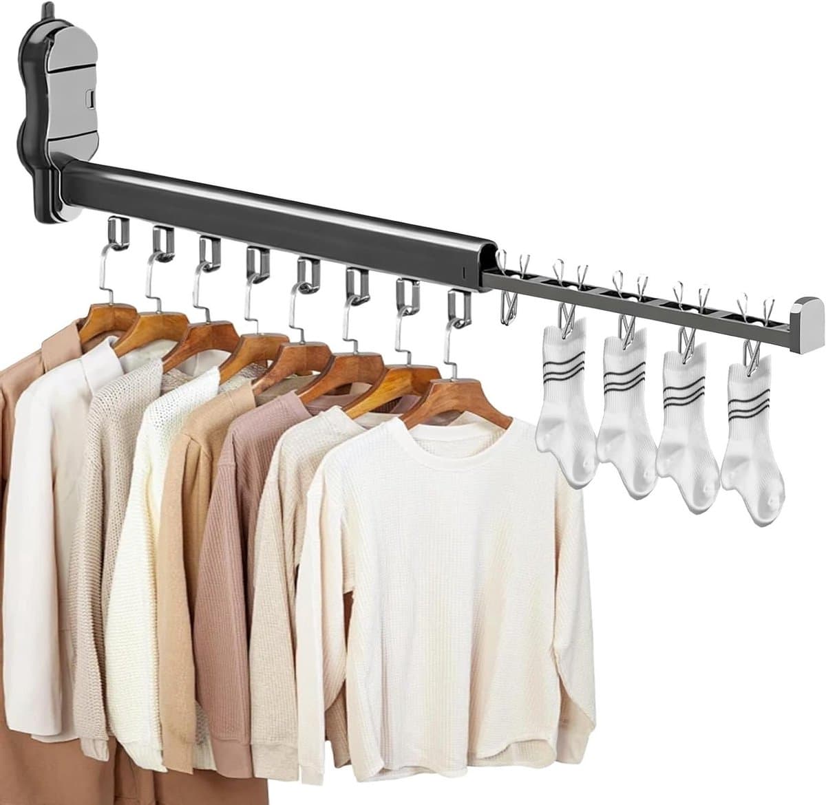 Vouwbaar wanddroogrek met zuignap, 8 haken en 5 clips - Ruimtebesparend voor binnen en buiten, grijs aluminium — afbeelding 1