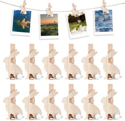 JHUBERS- Wasknijpers Hout 12 Stuks - Mini Wasknijpers - Decoratieve Paasklemmen - Houten Hazenclips - Robuuste Constructie - Perfect voor Woondecoratie - Decoratieve Clips — thumbnail 1