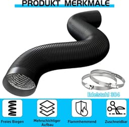 Afvoerslang - Flexibele buis - Ventilatie en afvoer - Hittebestendig aluminium - 150mm 5 meter - Zwart — thumbnail 3