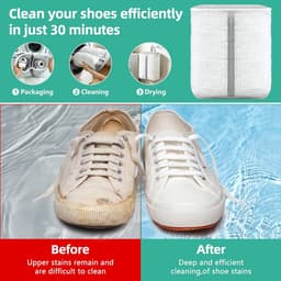 Schoenwaszak XL, 2-in-1 schoenwaszak, wasmachine, waszak voor schoenen en sneakers met extra reinigingsvak voor zolen, schoenwaszak voor schoenen, wasnet, verstevigde ritssluiting (wit) — thumbnail 4