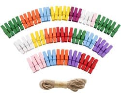 Mini Houten Clips - Kleurrijke Knijpers - Foto's Ophangen - Natuurlijk Hout - 100 Stuks - Regenboog
