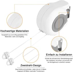 Dailygoods- Waslijn Uittrekbaar 13 Meter - Wanddroogrek - Duurzaam Materiaal - Ruimtebesparend - Intrekbaar Ontwerp - Geschikt voor Binnen/Buiten - Droogrek — thumbnail 4