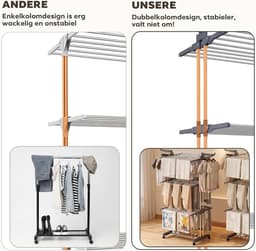 HEZIVO® Droogtoren met Wieltjes - Wasrek Staand - Inklapbaar Droogrek - 4-Laags - RVS - Grijs — thumbnail 3