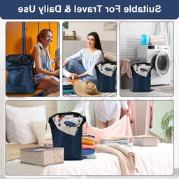 Vouwbare waszakken voor vuile kleding, herbruikbare en waterdichte tasjes met rits voor zwemmen, yoga en reizen - 4 stuks (Blauw & Zwart) — thumbnail 3