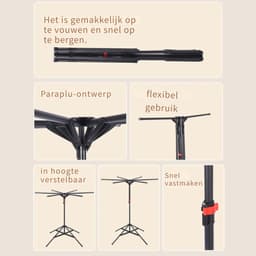 Damenzo - Droogrek - Wasrek - Droogtoren - Droogrek inklapbaar - Kleding - Rek - Draagvermogen tot 40 kg - 127x102×170 cm 6 Stangen - Zwart — thumbnail 4
