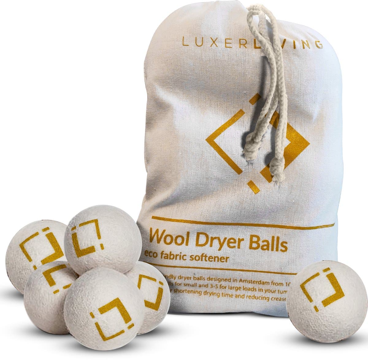 6x Drogerballen XL van Wol - Wasverzachter - voor Wasmachine en Wasdrogers - Dryer balls - Wasbol 100% wol — afbeelding 1