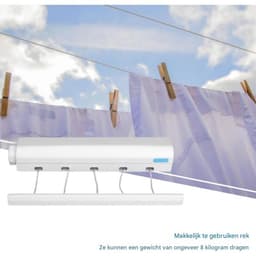 Uittrekbare waslijn - Uittrekbaar droogrek voor wandmontage - Droogrek voor wandmontage - Droogrek voor binnenmontage voor kleding - Droogrek voor wandmontage - 3,75 meter - Droogrek voor binnen en buiten — thumbnail 4