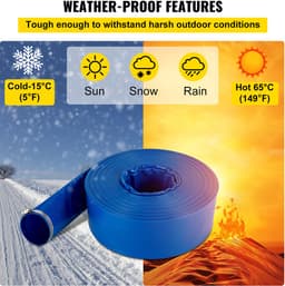 Afvoerslang, 2” X 105', Platte Pvc-Weefslang, Robuuste Terugspoel-Afvoerslang met Klemmen, Weerbestendig En Plaatsvast, Ideaal voor Zwembaden En Wateroverdracht, Blauw — thumbnail 3