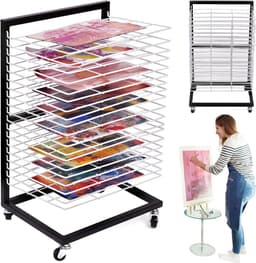 Klein Hangend Droogrek voor Kunst - Mobiele Droogtoren - 19 Uitneembare Schappen - Wit — thumbnail 1