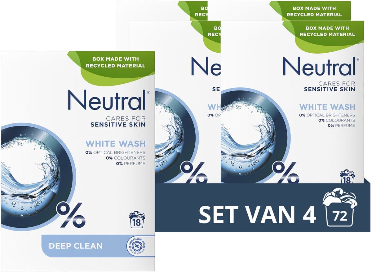 Neutral Waspoeder - Parfumvrij Wit - dermatologisch getest en hypoallergeen - 4 x 18 wasbeurten - Voordeelverpakking — afbeelding 1