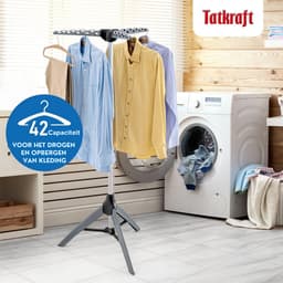Tatkraft PINE Stevig Ruimtebesparend Inklapbaar Droogrek - Opvouwbaar Staand Kleding Wasdroogrek - Was Droger Rek - Kleding Wasrek Hangrek Voor 42 Kleding Hangers - Droogtoren 2 Volle Wastrommels - Voor Badkamer/Balkon/Binnen/Buiten - Opklapbaar — thumbnail 4