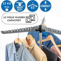TATKRAFT Art Moon CEDAR stevig opvouwbaar kledingrek, kleerhangerstandaard, droogrek binnen/buiten, max. capaciteit 22 kg of 63 kleerhangers, eenvoudig te monteren, grijs — thumbnail 5