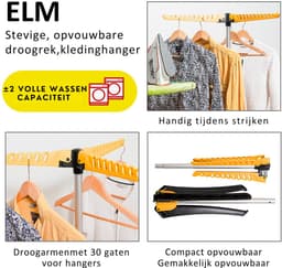 Stevig Inklapbaar Droogrek - Staand Kleding Wasdroogrek - Wasrek Voor 63 Kleding Hangers - Droogtoren 2 Volle Wastrommels - Opklapbaar — thumbnail 5