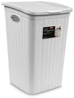 Wasmand met deksel 'Elegance' - 50 Liter - Met ventilatie - Handgrepen - Wit — thumbnail 1