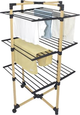 Opvouwbaar Multifunctioneel Droogrek - 30 m, 3 Niveaus, Ruimtebesparend, Zwart en Hout — thumbnail 2