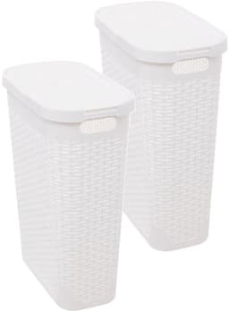 5Five Smalle Wasmand met deksel Rotan - 2x - wit - gevlochten kunststof - 40 liter - 26 x 46 x 60 cm — thumbnail 1