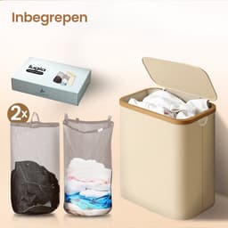 Lugia Wasmand - 2 Waszakken - 141L - Natuurlijk Bamboe - Wasmand met Deksel - Wassorteerder - Beige — thumbnail 2