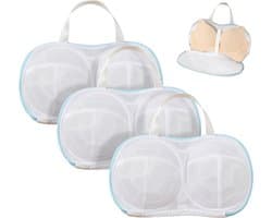 3 stuks - BH-waszak - Bh Wasnetje Voor Wasgoed - Waszakje Lingerie - waszak van netstof - waszak met 3D-ondersteuning - herbruikbare - waszak van netstof voor BH's - waszak van netstof met rits voor BH-was - blauw - 34*20 cm