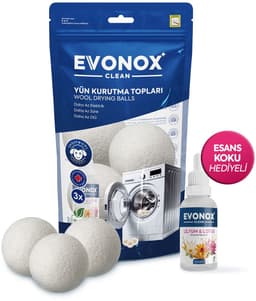 Evonox Clean – Set van 3 Wolvilten Wasdrogerballen + 30ML Geur Essentie Cadeau – Natuurlijk en Milieuvriendelijk — thumbnail 1